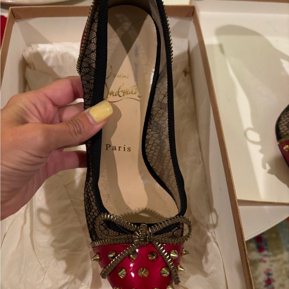 Christian Louboutin Red and Black Lace Heels